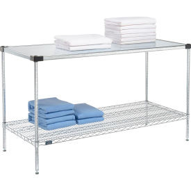 Nexel 2 Shelf, Chrome Wire Shelving Unit, Starter, 1 Solid Shelf, 60"W x 24"D x 34"H