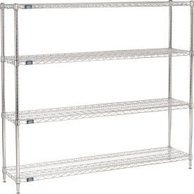 Nexel 4 Shelf, Chrome Wire Shelving Unit, Starter, 60"W x 14"D x 54"H