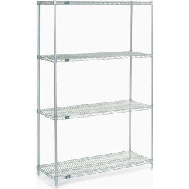 Nexel 4 Shelf, Stainless Steel Wire Shelving Unit, Starter, 48"W x 18"D x 74"H