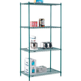 Nexel 4 Shelf, Poly-Green Wire Shelving Unit, Starter, 42"W x 21"D x 86"H