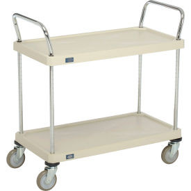 Nexel Plastic Utility Cart w/2 Shelves & Poly Casters, 600 lb. Cap, 36"L x 18"W x 39"H, Tan