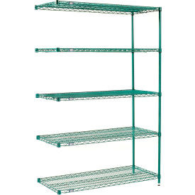 Nexel 5 Shelf, Poly-Green Wire Shelving Unit, Add On, 48"W x 21"D x 86"H