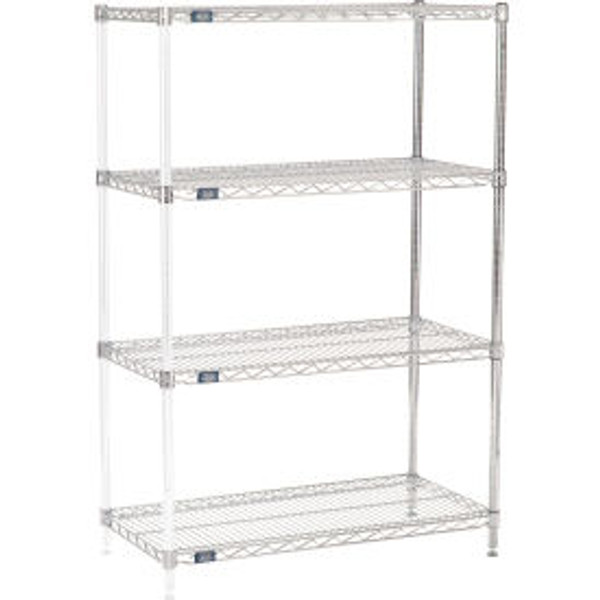 Nexel Chrome, 4 Tier, Wire Shelving Add-On Unit, 36"W x 18"D x 63"H