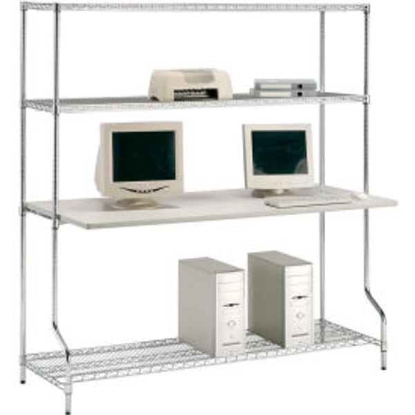 Nexel 4-Shelf Wire Computer LAN Workstation, 60"W x 30"D x 74"H, Chrome