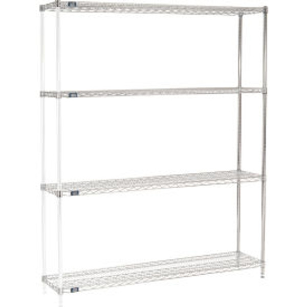 Nexel Chrome, 4 Tier, Wire Shelving Add-On Unit, 60"W x 14"D x 74"H