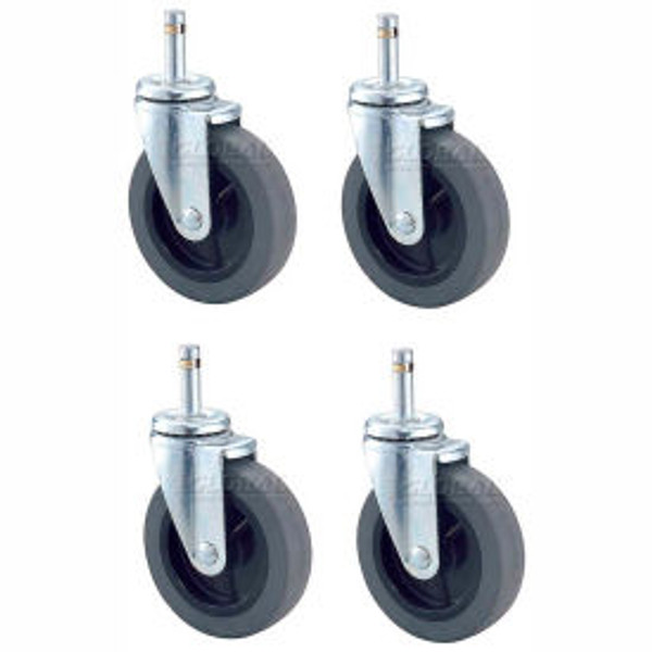 Nexel 4 Swivel Stem Rubber Casters, 4" Dia., 500 lbs. Capacity, Pack of 4