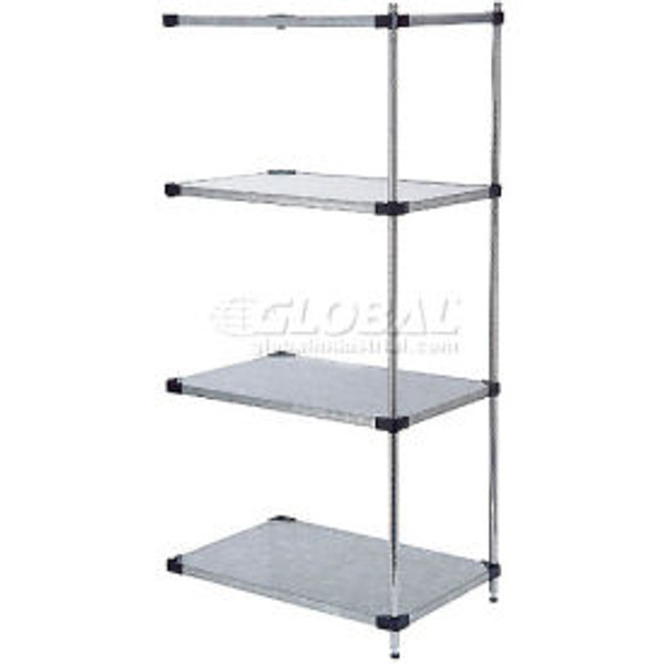 Nexel Galvanized Steel, 4 Tier, Solid Shelving Add-On Unit, 48"Wx18"Dx63"H