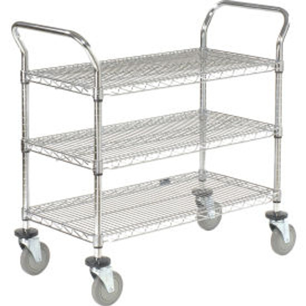 Nexel Chrome Utility Cart w/3 Shelves & Poly Casters, 1200 lb. Capacity, 36"L x 18"W x 39"H