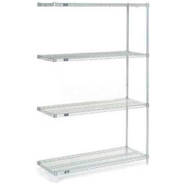 Nexel, Nexelate, Silver Epoxy, 4 Tier, Wire Shelving Add-On Unit, 36"W x 21"D x 63"H