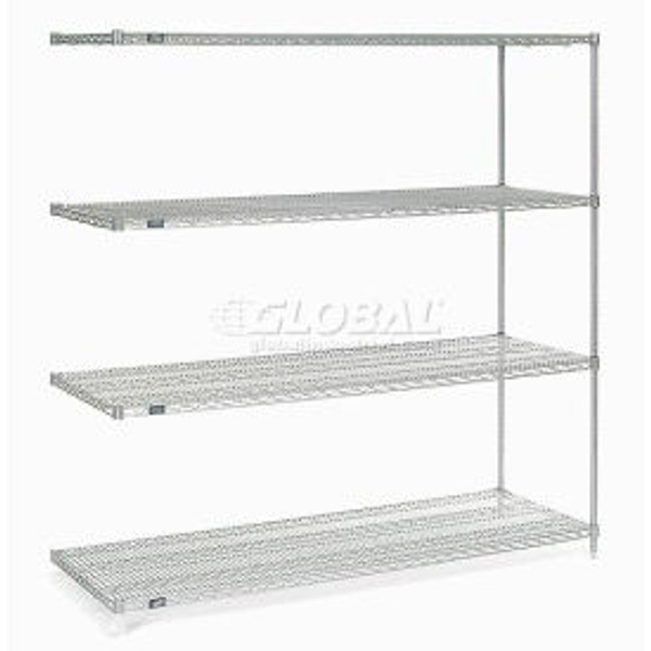 Nexel, Nexelate, Silver Epoxy, 4 Tier, Wire Shelving Add-On Unit, 72"W x 30"D x 74"H