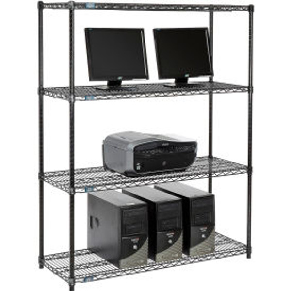 Nexel 4-Shelf Wire Computer LAN Workstation, 48"W x 18"D x 63"H, Black