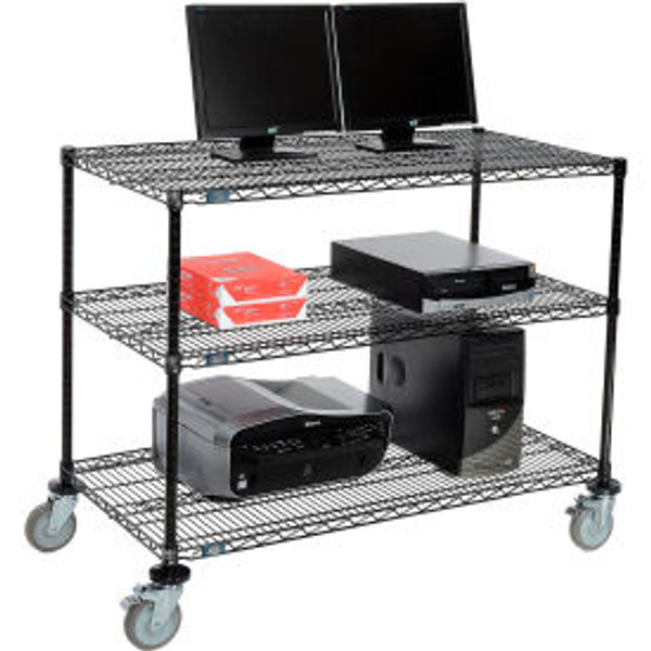 Nexel 3-Shelf Mobile Wire Computer LAN Workstation, 48"W x 24"D x 40"H, Black