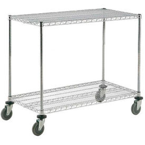 Nexel Adjustable Chrome Wire Shelf Cart w/2 Shelves, 800 Ib. Capacity, 60"L x 18"W x 40"H