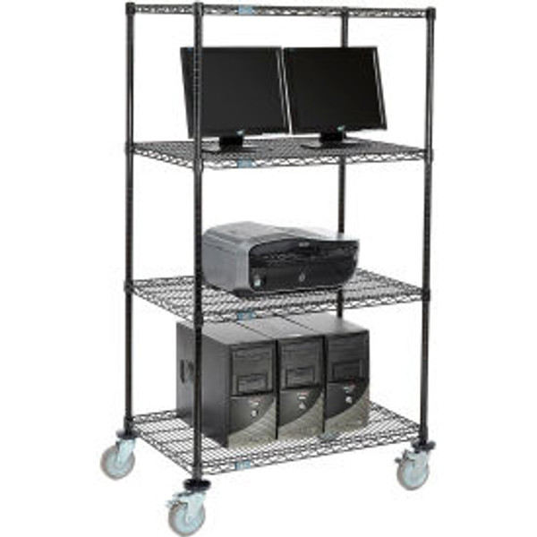 Nexel 4-Shelf Mobile Wire Computer LAN Workstation, 36"W x 24"D x 69"H, Black