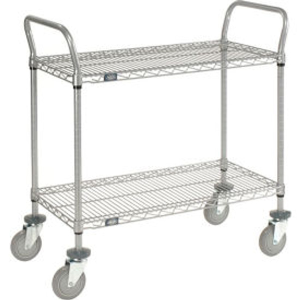 Nexel Utility Cart w/2 Shelves & Poly Casters, 1200 lb. Capacity, 30"L x 18"W x 39"H, Silver