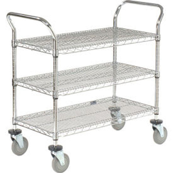 Nexel Chrome Utility Cart w/3 Shelves & Poly Brake Casters, 1200 lb. Cap, 42"L x 18"W x 39"H