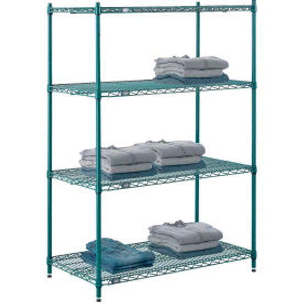 Nexel Poly-Green, 4 Tier, Wire Shelving Starter Unit, 42"W x 24"D x 54"H