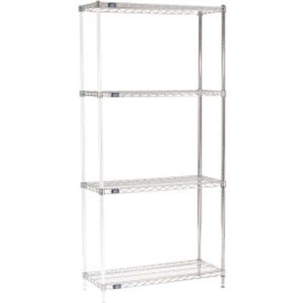 Nexel Chrome, 4 Tier, Wire Shelving Add-On Unit, 42"W x 14"D x 86"H