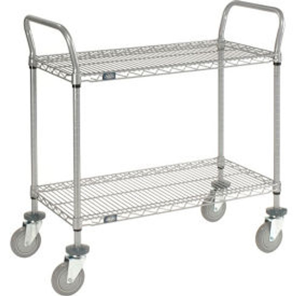 Nexel Utility Cart w/2 Shelves & Poly Casters, 1200 lb. Capacity, 60"L x 24"W x 39"H, Silver