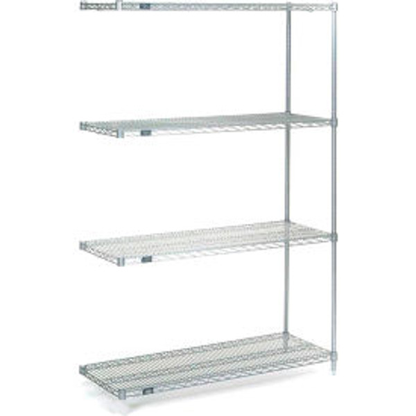 Nexel Stainless Steel, 4 Tier, Wire Shelving Add-On Unit, 60"W x 14"D x 54"H