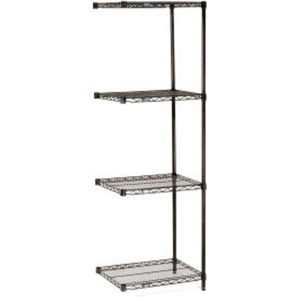 Nexel Black Epoxy, 4 Tier, Wire Shelving Add-On Unit, 72"W x 21"D x 63"H