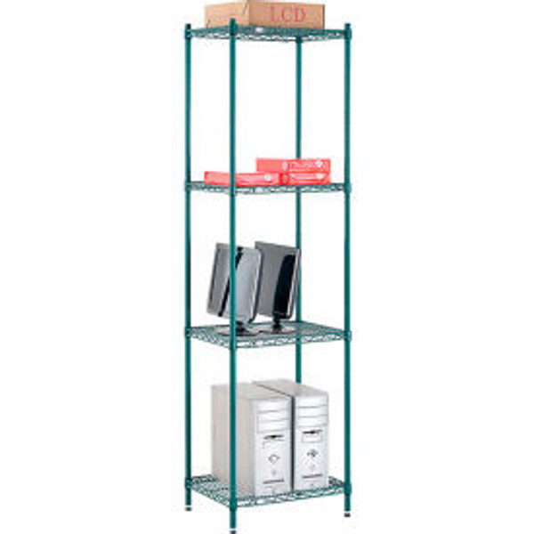 Nexel Poly-Green, 4 Tier, Wire Shelving Starter Unit, 24"W x 14"D x 86"H