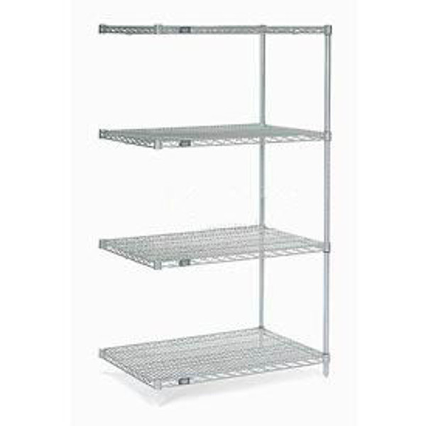 Nexel Stainless Steel, 4 Tier, Wire Shelving Add-On Unit, 36"W x 18"D x 86"H