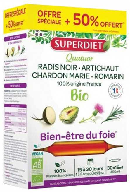 Superdiet Organic Digestion Milk Thistle Quatuor 20 Phials + 10 Free Superdiet Organic Digestion Milk Thistle Quatuor 20 Phials + 10 Free