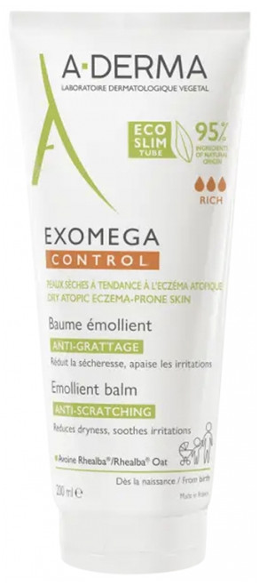 A-DERMA Exomega Control Anti-Itching Emollient Balm Eco-Slim Tube 200ml A-DERMA Exomega Control Anti-Itching Emollient Balm Eco-Slim Tube 200ml