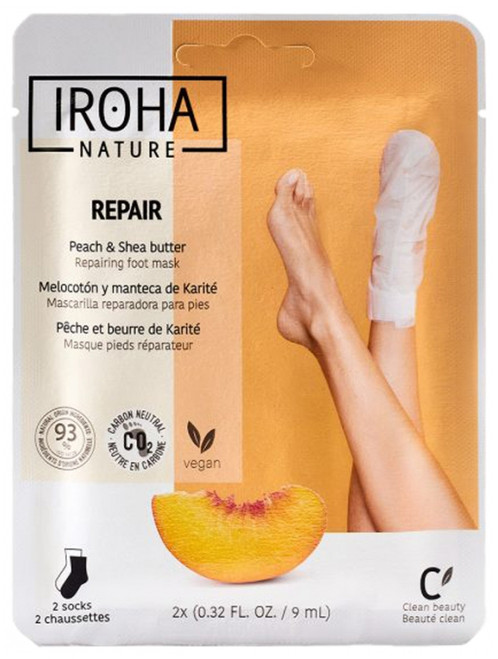 Iroha Nature Peach and Shea Butter Repairing Foot Mask 2 x 9ml Iroha Nature Peach and Shea Butter Repairing Foot Mask 2 x 9ml