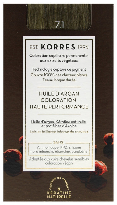 Korres Permanent Color Argan Oil - Hair Colour: 7.1 Ash Blond Korres Permanent Color Argan Oil - Hair Colour: 7.1 Ash Blond