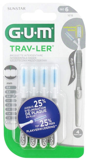 GUM Trav-ler 4 Interdental Brushes - Size: 1618: 2,0 mm