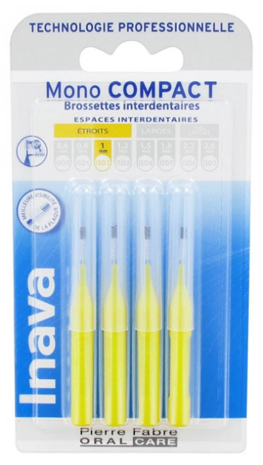 Inava Mono Compact 4 Interdental Brushes - Size: ISO2 1mm Inava Mono Compact 4 Interdental Brushes - Size: ISO2 1mm