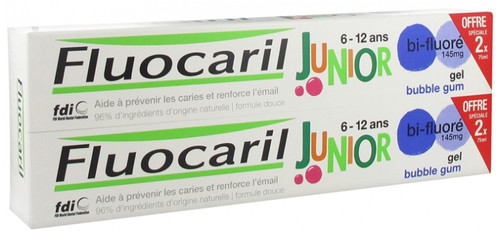 Fluocaril Junior Toothpaste 6-12 Years-Old 2 x 75ml - Flavour: Bubble Gum Fluocaril Junior Toothpaste 6-12 Years-Old 2 x 75ml - Flavour: Bubble Gum