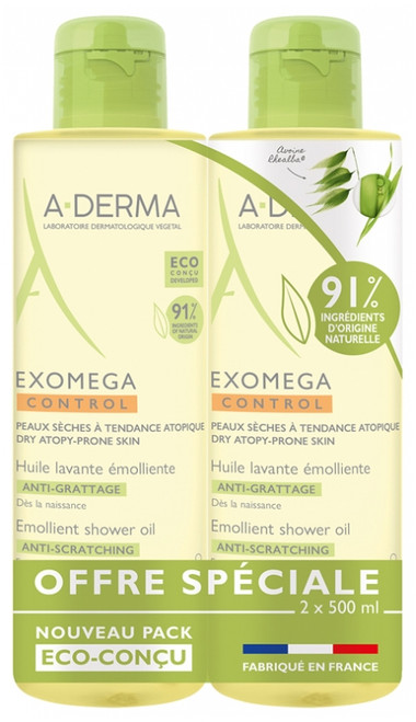 A-DERMA Exomega Control Emollient Cleansing Oil Anti-Scratching 2 x 500ml A-DERMA Exomega Control Emollient Cleansing Oil Anti-Scratching 2 x 500ml