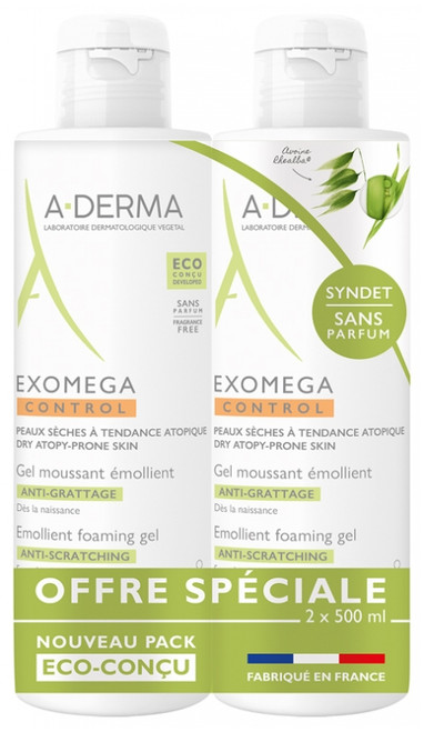 A-DERMA Exomega Control Emollient Foaming Gel Anti-Scratching 2 x 500ml A-DERMA Exomega Control Emollient Foaming Gel Anti-Scratching 2 x 500ml