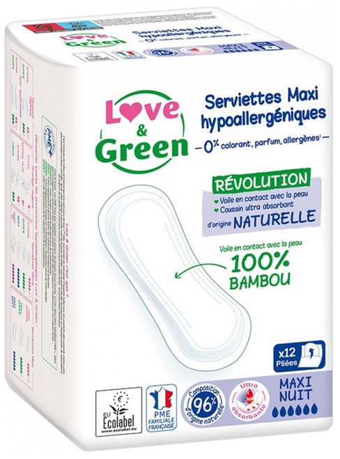 Love & Green Hypoallergenic Napkins Maxi Night 12 Napkins Love & Green Hypoallergenic Napkins Maxi Night 12 Napkins