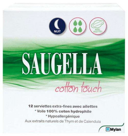 Saugella Cotton Touch Night 12 Extra-Thin Sanitary Napkins with Wings Saugella Cotton Touch Night 12 Extra-Thin Sanitary Napkins with Wings