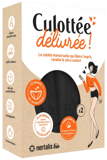 Nertalis Bio Menstrual Panties Culottée Délivrée Black Colour - 2 Panties - Size: L - 40/42