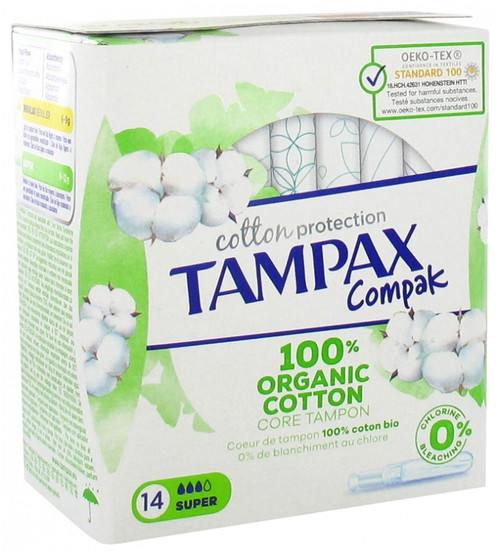 Tampax Compak Cotton Protection Super 100% Organic Cotton 14 Tampons Tampax Compak Cotton Protection Super 100% Organic Cotton 14 Tampons