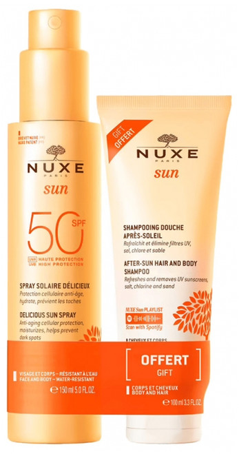 Nuxe Sun Delicious Sun Spray SPF50 150ml + After-Sun Hair and Body Shampoo 100ml Free Nuxe Sun Delicious Sun Spray SPF50 150ml + After-Sun Hair and Body Shampoo 100ml Free