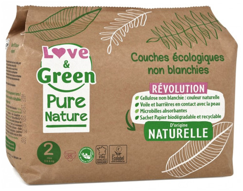 Love & Green Ecological Diaper Pure Nature 35 Diapers Size 2 Mini (3 to 6 kg) Love & Green Ecological Diaper Pure Nature 35 Diapers Size 2 Mini (3 to 6 kg)