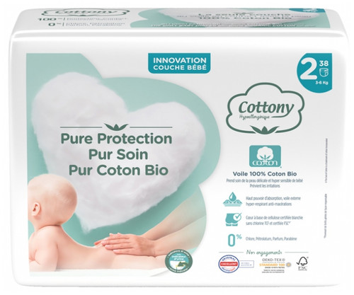 Cottony Nappies with Organic Cotton 38 Nappies Size 2 (3-6kg) Cottony Nappies with Organic Cotton 38 Nappies Size 2 (3-6kg)