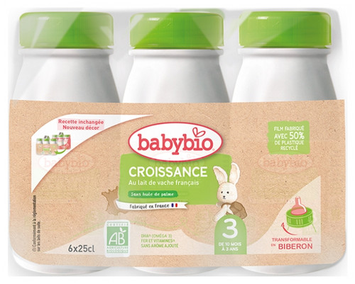 Babybio Croissance with French Cow's Milk 3 from 10 Months to 3 Years Organic 6 Bottles of 25cl Babybio Croissance with French Cow's Milk 3 from 10 Months to 3 Years Organic 6 Bottles of 25cl