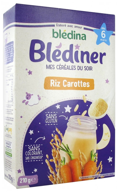 Blédina Blédiner Evening Cereals Rice Carrots From 6 Months 210g Blédina Blédiner Evening Cereals Rice Carrots From 6 Months 210g