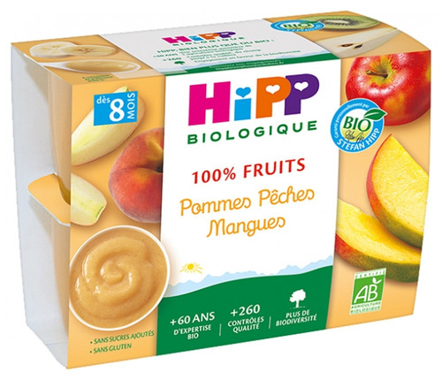 HiPP 100% Fruit Apples Peaches Mangoes From 8 Months Organic 4 Jars HiPP 100% Fruit Apples Peaches Mangoes From 8 Months Organic 4 Jars