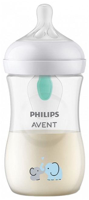 Avent Natural Response Baby Bottle with Pattern with AirFree Valve 260ml 1 Month and + - Model: Elephant Avent Natural Response Baby Bottle with Pattern with AirFree Valve 260ml 1 Month and + - Model: Elephant