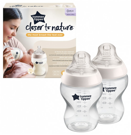 Tommee Tippee Closer to Nature 2 Baby Bottles 260ml 0 Month and + - Colour Transparent Tommee Tippee Closer to Nature 2 Baby Bottles 260ml 0 Month and + - Colour Transparent