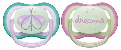 Avent Ultra Air Nighttime 2 Orthodontic Soothers 0-6 Months - Colour: Blue and Green 2 Avent Ultra Air Nighttime 2 Orthodontic Soothers 0-6 Months - Colour: Blue and Green 2