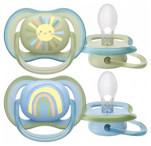 Avent Ultra Air 2 Orthodontic Silicone Soothers with Patterns 0-6 Months - Model: Sun and Rainbow Avent Ultra Air 2 Orthodontic Silicone Soothers with Patterns 0-6 Months - Model: Sun and Rainbow